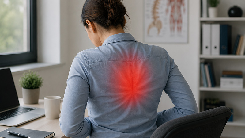 Durere intre omoplati cauzata de postura si tensiune musculara